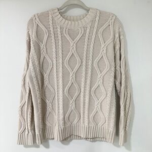 Trendy Queen Cable Knit Sweater Womens Size Large Cream‎ Diamond Pattern
